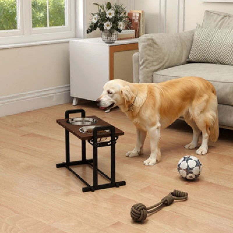 Image of Pawhut Raised Dog Bowls With 4 Heights Adjustable And 3 Adjustable Angles