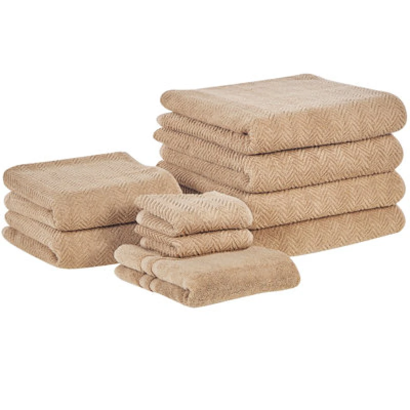 Image of Beliani Set Of 9 Towels Mitiaro Terry Cotton Sand Beige