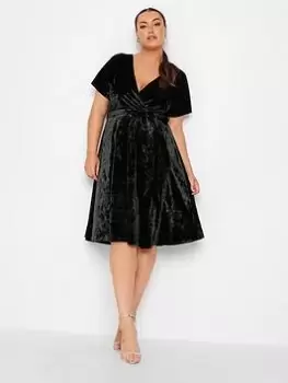 Image of Yours Velvet Wrap Skater Dress, Black, Size 30-32, Women