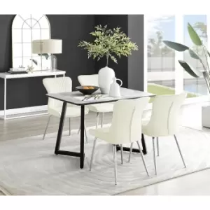 Image of Furniturebox Carson White Marble Effect Recatngular 120cm Dining Table & 4 Cream Nora Silver Leg Velvet Chairs