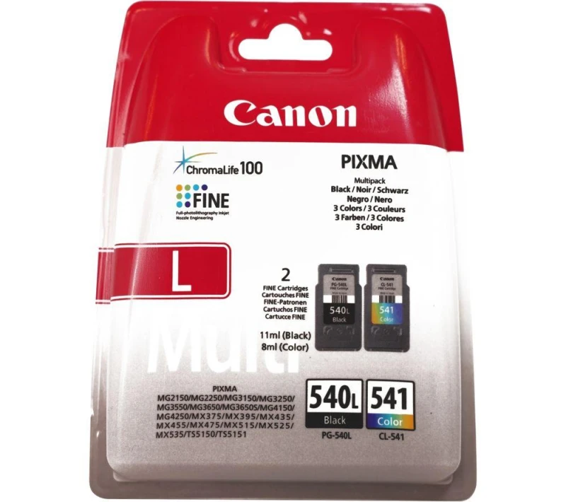 Image of Canon PG-540L & CL-541 Black & Tri Colour Ink Cartridges - Twin Pack, Black & Tri Colour 8714574679440