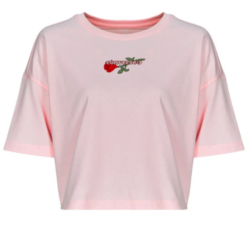 Image of Converse TLMN VDAY CROP OS TEE womens T shirt in Pink