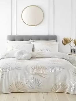 Image of Catherine Lansfield Luxe Palm Jaquard Duvet Set Silver - Ks
