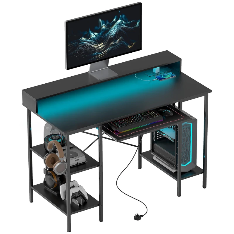 Image of HOMCOM Gaming Desk with Monitor Stand and Sliding Keyboard Tray Black 920-093V70BK