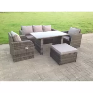 Image of Fimous 5 Seater Outdoor Dark Grey Rattan Garden Furniture with Adjustable Chair and Rectangular Dining Table