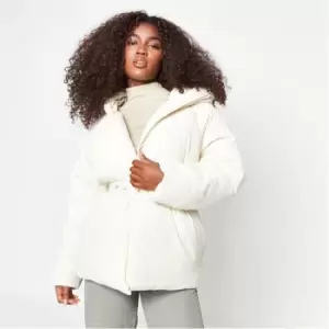 Image of Missguided Petite Collared Belted Puffer Coat - Cream
