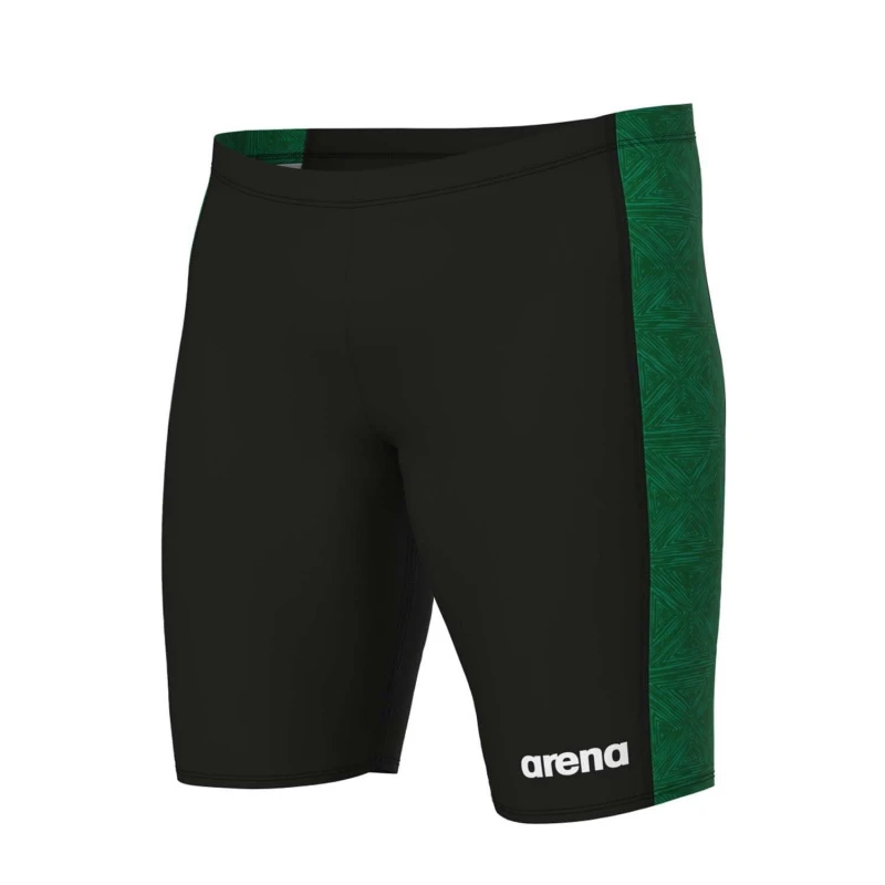 Image of Arena Abstract Tiles Jammer Swim Shorts Black Green male 32 inch