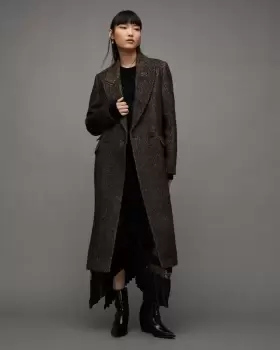 Image of AllSaints Elyria Brushed Herringbone Tailored Coat