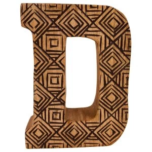 Image of Letter D Hand Carved Wooden Geometric