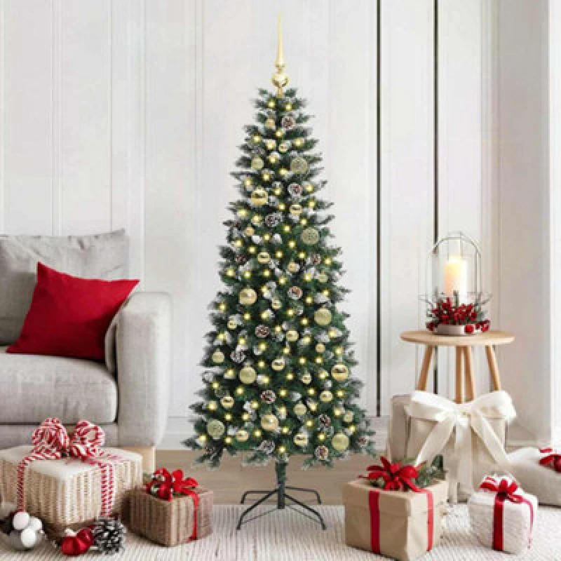 Image of vidaXL Artificial Christmas Tree with 150 LEDs, Gold Balls Green 66 x 66 x 150 cm, Green 3395812
