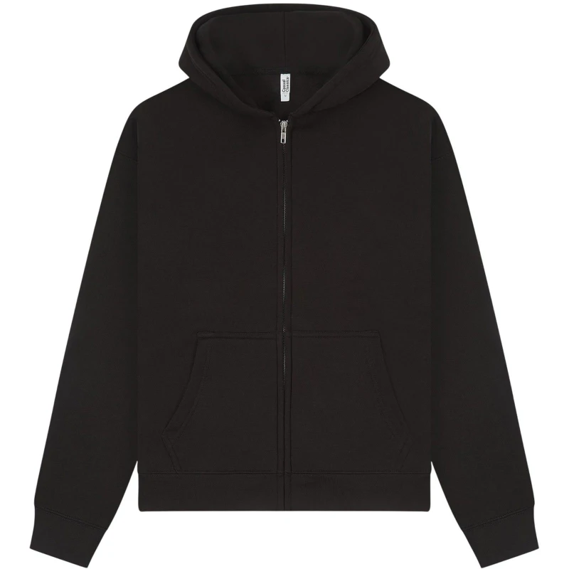 Image of Casual Classics Mens Premium Boxy Oversized Full Zip Hoodie in Black Size: Large Black Male L