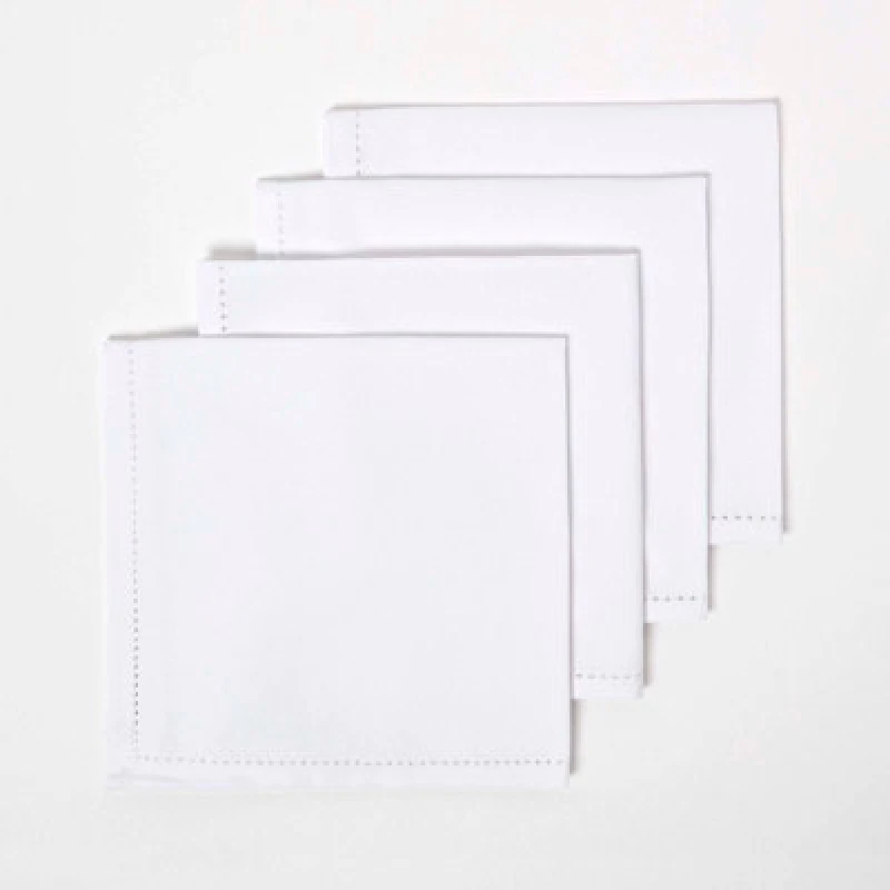 Image of Homescapes Cotton Fabric 4 Napkins Set White