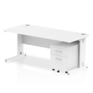 Image of Impulse 1800 x 800mm Straight Office Desk White Top White Cable Managed Leg Workstation 2 Drawer Mobile Pedestal