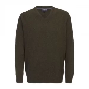 Image of Barbour Mens Essential Lambswool V Neck Sweater Seaweed Medium