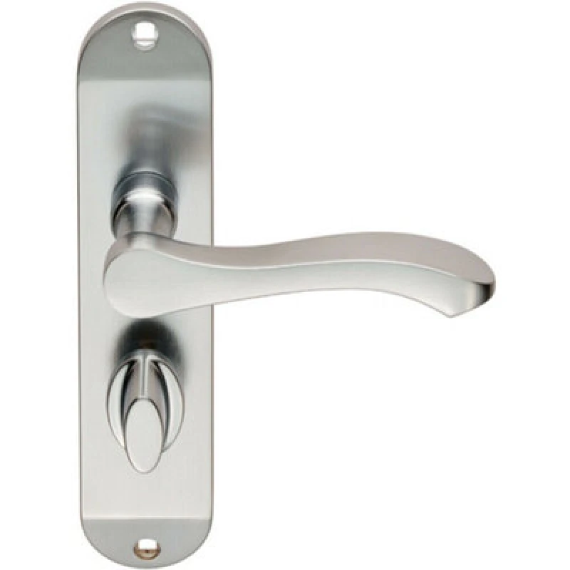 Image of Loops PAIR Scroll Lever Door Handle on Bathroom Backplate 180 x 40mm Satin Chrome Multi