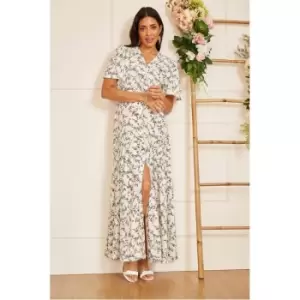 Image of Yumi White Botanical Floral Maxi Dress - White