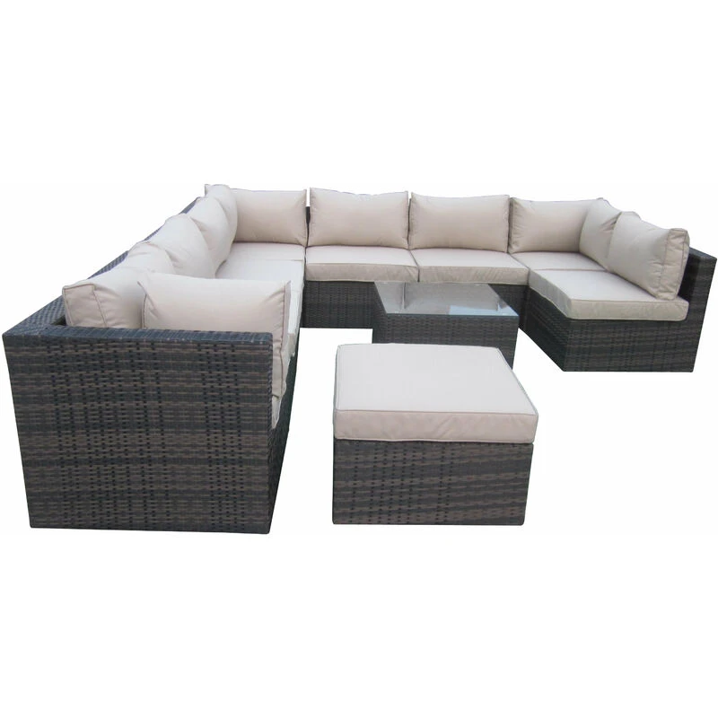 Image of FURNITURE ONE Furniture One - Rattan 10 Piece Modular Outdoor Garden Sofa - Mix Brown - Mix Brown 1x2002-3x2003-1x2004-B
