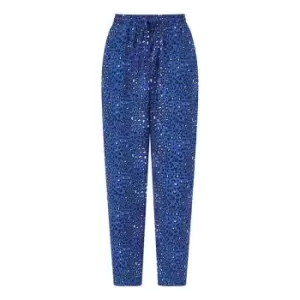 Image of Yumi Blue Animal Print Cropped Trousers - Blue