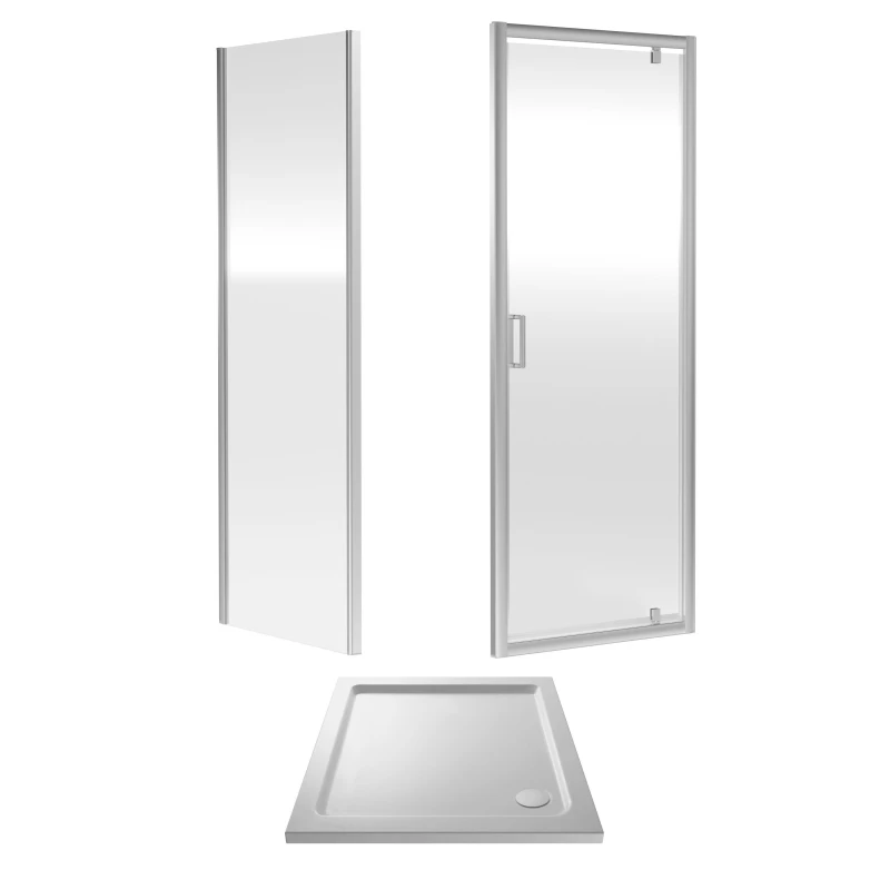 Image of Balterley 6mm Glass Pivot Shower Door, Side Panel and Shower Tray 900mm White