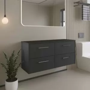 Image of Juno Wall Hung 4-Drawer Vanity Unit with Worktop 1200mm Wide - Graphite Grey - Hudson Reed