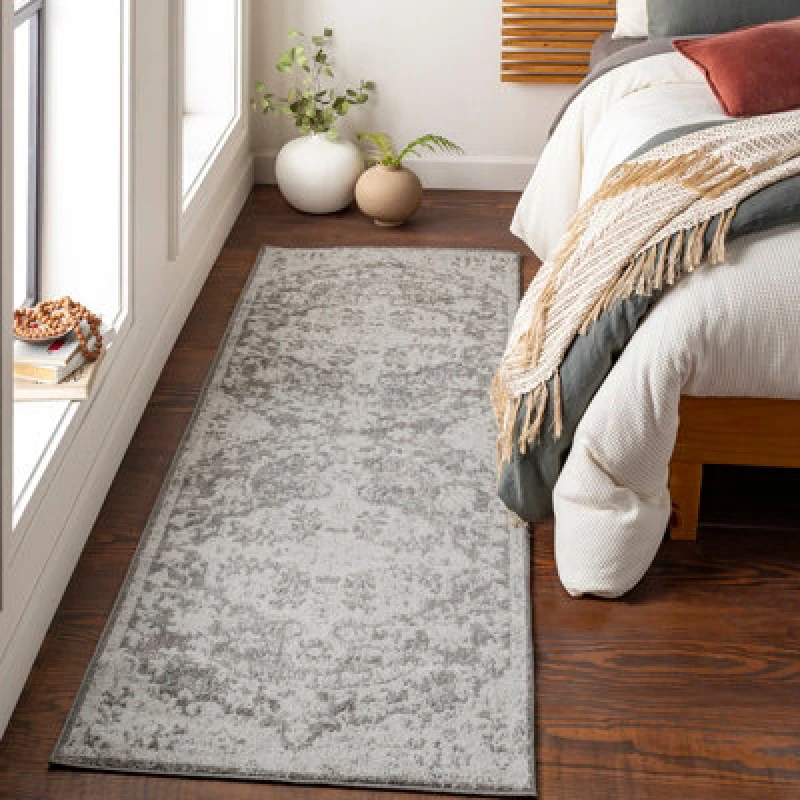 Image of Livabliss Vintage Oriental Boho Charcoal Lou Runner Rug 80 X 220 Cm - Easy Care, Non Shedding, Ideal For Hallway Or Beside The Bed