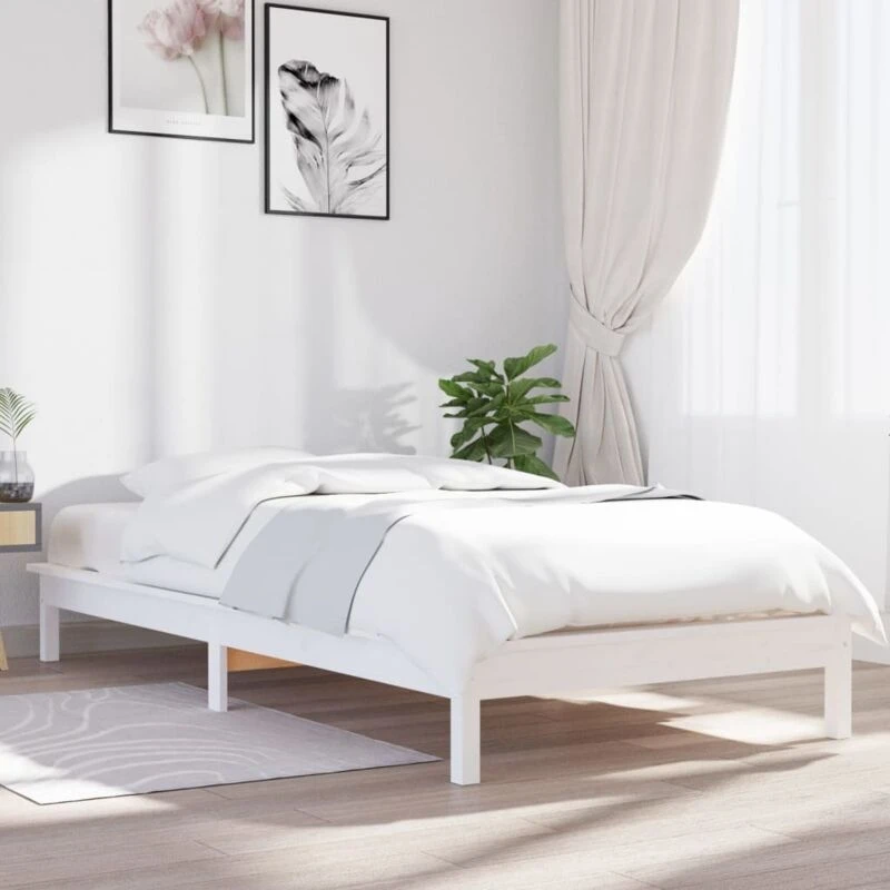 Image of Vidaxl Bed Frame White 90X190 Cm Single Solid Wood Pine, White 820572