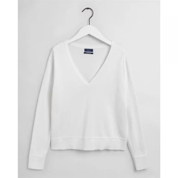 Image of Gant V-neck Cotton Knitted Sweater - 113 EggSHELL
