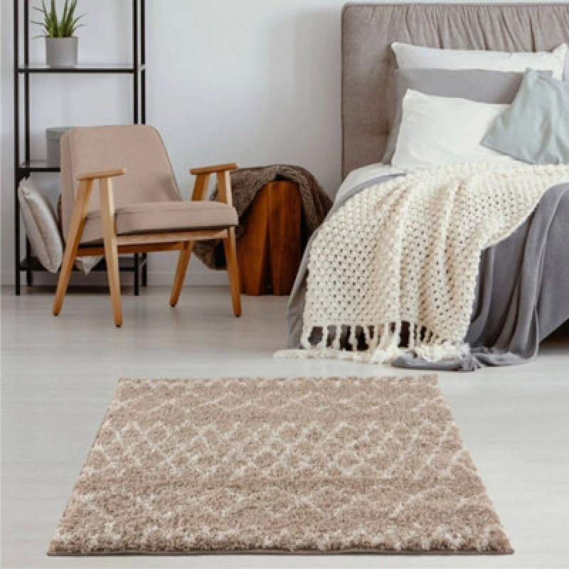 Image of THE RUGS Soft Tangier Shaggy Rugs & Runners Beige & Ivory Living Room Size: 120cm x 120cm Beige Unisex 120cm x 120 cm