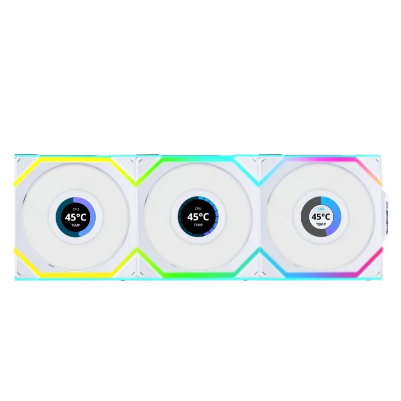 Image of Lian Li UNI SL WIRELESS LCD RGB 120mm Fan Triple Pack - White