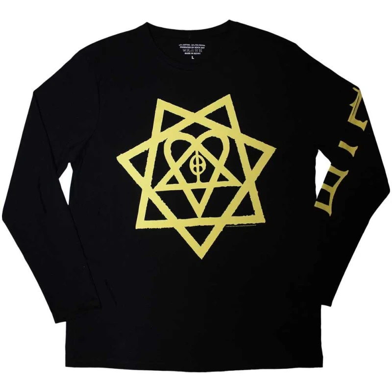 Image of HIM Mens Heartagram Honeycomb Long-Sleeved T-Shirt in Black Size: Large Black Male L