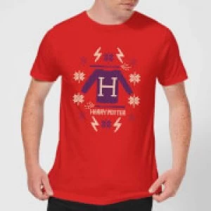 Image of Harry Potter Christmas Sweater Mens T-Shirt - Red - M