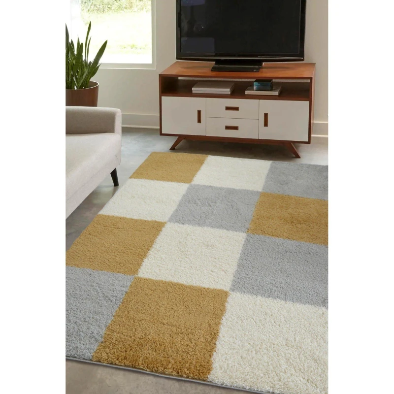 Image of Homemaker Snug Blocks Shaggy Rug - Yellow Yellow 120x170cm