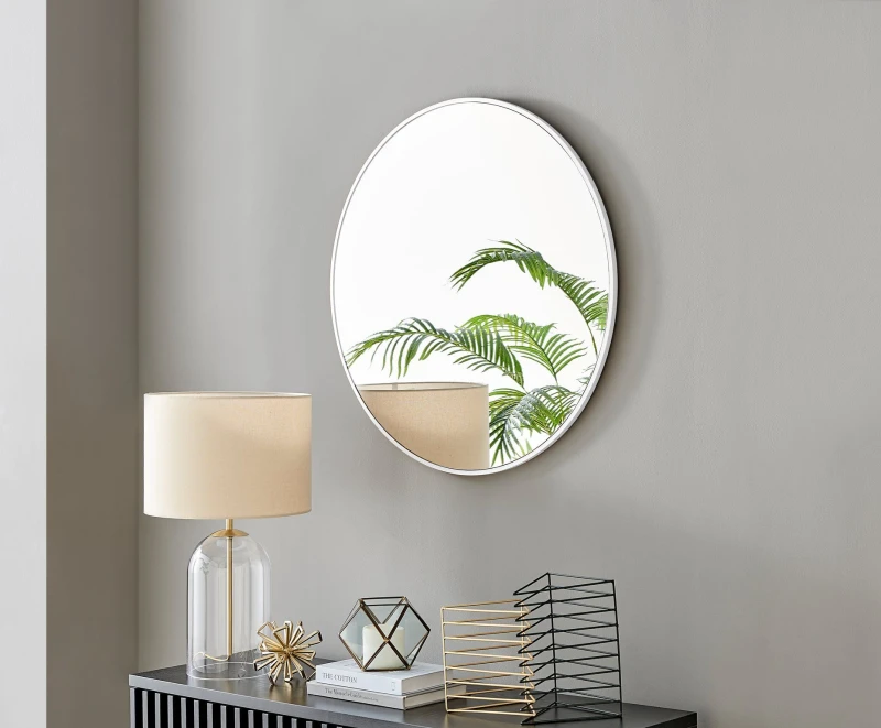 Image of FurnitureboxUK FurnitureboxUK Emma 80cm Medium Art Deco Metal Frame Round Hallway Bedroom Dining And Living Room Wall Mirror in White White One Size U