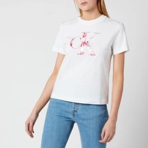 Image of Calvin Klein Jeans Womens Satin Bonded Filled Ck T-Shirt - Bright White/Marble - M