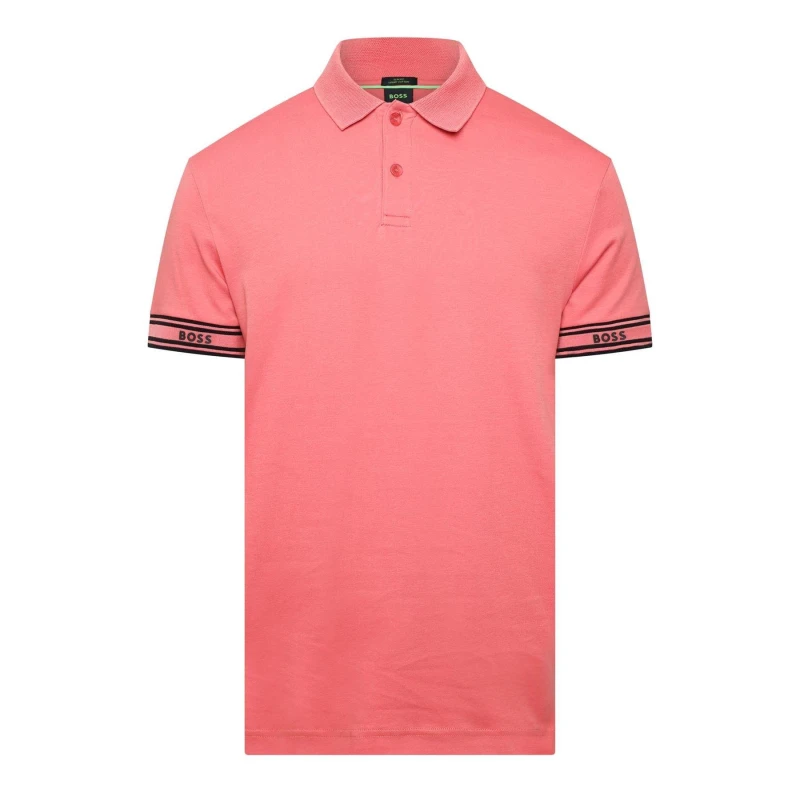Image of Boss Zone Stripe Cuff Polo Shirt Pink male S