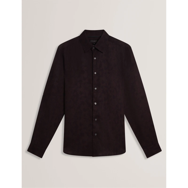 Image of Ted Baker Mens Floral Long-Sleeve Patterned Shirt Dk-Brown male S (2)
