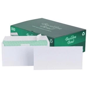 Image of Basildon Bond DL Peel and Seal 100gm2 Recycled Plain Wallet Envelopes White Pack of 500
