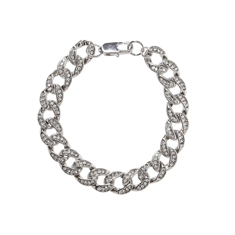 Image of Fabric Crystal Curb Chain Bracelet - Silver Silver One Size