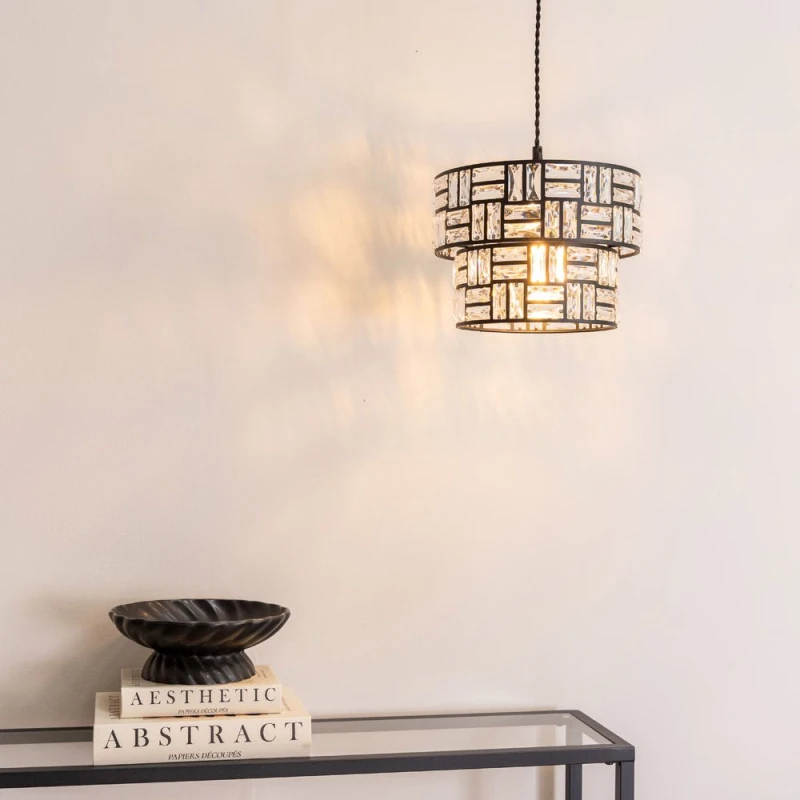 Image of ValueLights ValueLights Elise Pair of Acrylic Jewel Two Tier Easy Fit Lamp Shades in Black One Size Unisex 5059406047558