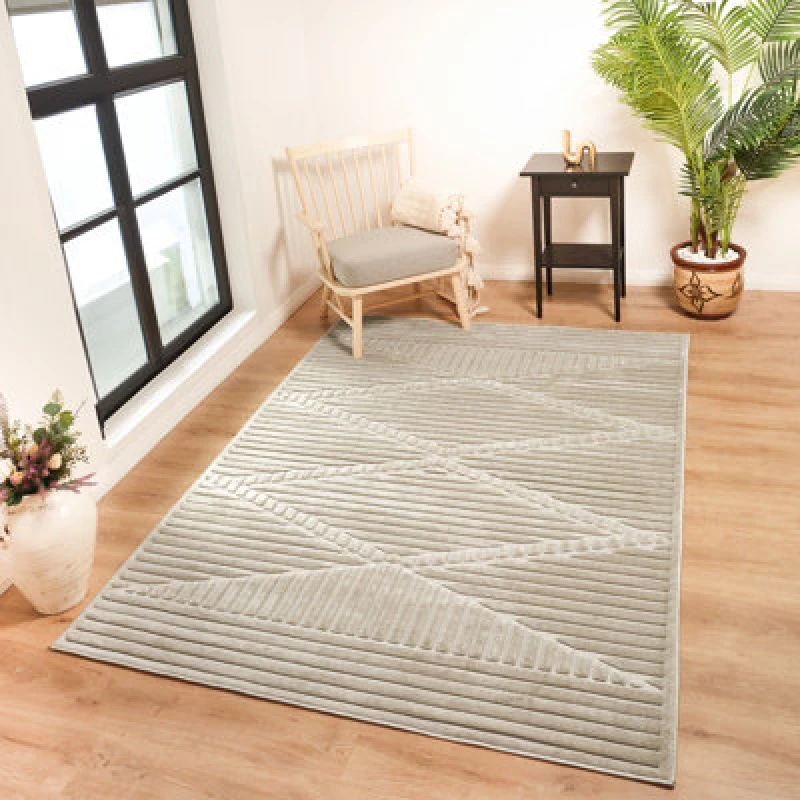 Image of Livabliss In- & Outdoor 3D High & Low Pile Textured Beige Mitsuko Area Rug 120 X 170 Cm - Easy To Clean, Perfect For Balcony Or Dining Room