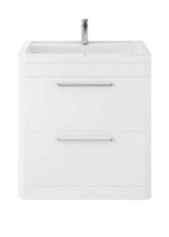 Image of Nuie Hudson Reed Solar Floor Standing 2 Door Vanity Unit With Ceramic Basin, Durable Modern Vanity Unit In Pure White, 800mm