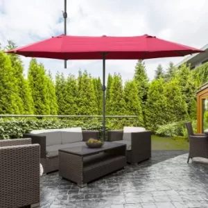 Image of Outsunny 4.6m Garden Parasol Double-Sided Sun Umbrella Patio Market Shelter Canopy Shade Outdoor Wine Red