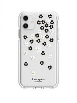 Image of Kate Spade New York New York Defensive Hardshell Case For iPhone 11 - Scattered Flowers Black/White/Gold Gems/Clear/White Bumper