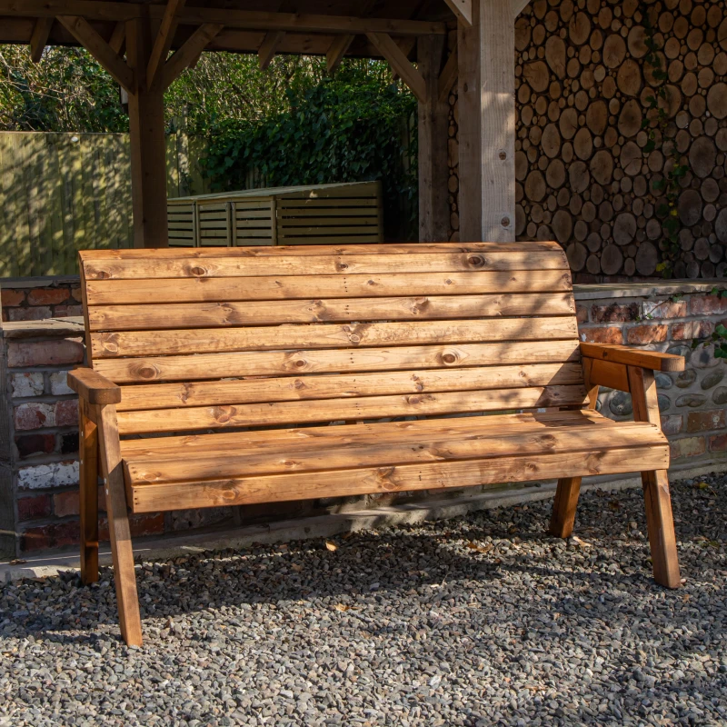 Image of Charles Taylor Hand Made Traditional 3 Seater Chunky Rustic Wooden Garden Bench Furniture