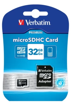 Image of Verbatim Micro SD Class 10 32GB Memory Card + Adaptor