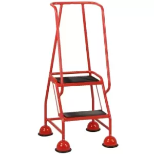 Image of 2 Tread Mobile Warehouse Steps RED 1.19m Portable Safety Ladder & Wheels