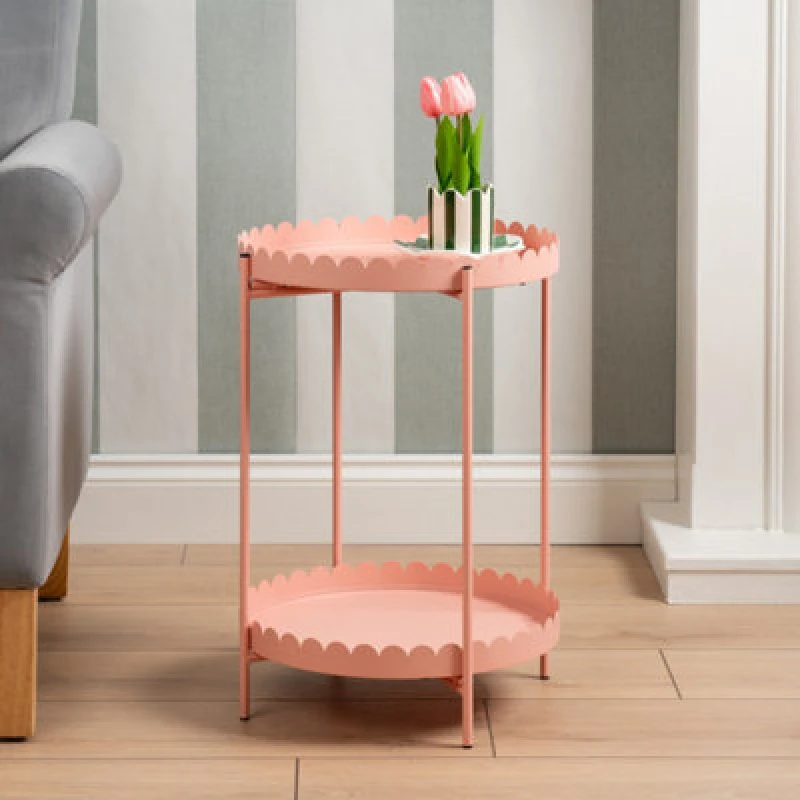 Image of SO'HOME Marcie Round Scalloped Edge Side Table Peach Pink ONE SIZE