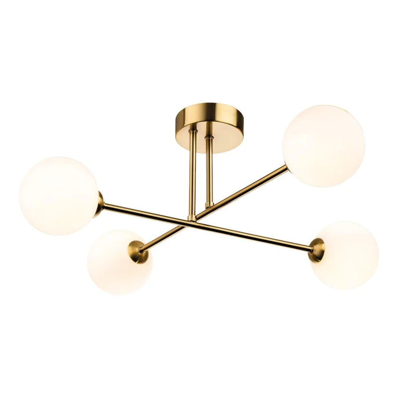 Image of Firstlight Lando 4-Light Semi-Flush Ceiling Light Opal in Brushed Brass
