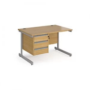 Image of Dams International Straight Desk with Oak Coloured MFC Top and Silver Frame Cantilever Legs and 3 Lockable Drawer Pedestal Contract 25 1200 x 800 x 72