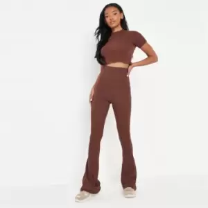 Image of Missguided Ribbed Flare - Brown